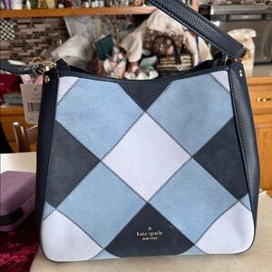 Kate Spade Navy and Light Blue Patchwork Shoulder Bag